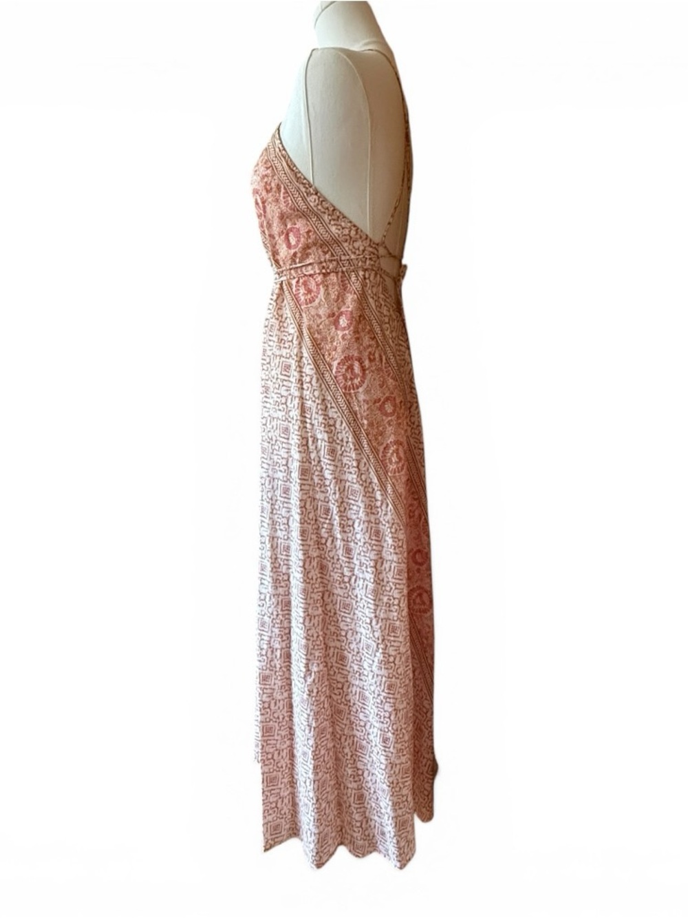 Xirena Printed Maxi Dress Small Boho Open Back Strappy Tassel Tie NWOT - Picture 7 of 9